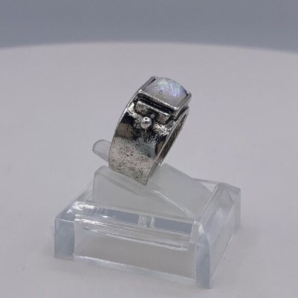 Ring, NWOT, chunky 925 sterling silver, fire opal, sz 6 or 7, brutalist, boho, - Picture 4 of 16